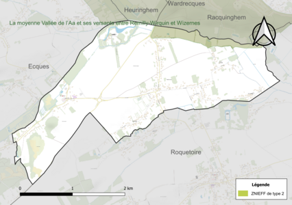 Carte de la ZNIEFF de type 2 sur la commune.