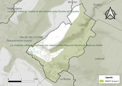 Carte de la ZNIEFF de type 2 sur la commune.