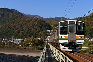 第一吾妻川橋梁を渡る211系電車 （2020年11月）