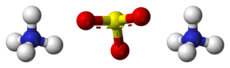 Ball-and-stick model of two ammonium cations and one sulfite anion