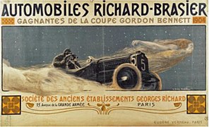 Publicité Richard-Brazier due à Henri Bellery-Desfontaines, à la suite des deux victoires dans la coupe Gordon Bennett.