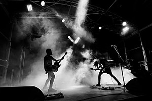 Downfall of Gaia at Summer Breeze Open Air 2016. From left to right: Marco Mazzola, Michael Kadnar (back), Dominik Goncalves dos Reis, Anton Lisovoj.