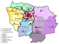 Départements de l'Île-de-France avec arrondissements, préfectures et sous-préfectures.