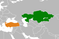 Map indicating locations of Turkey and Kazakhstan