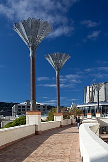 Photo of metal sculpture nikau palm trees.