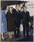 The Fords welcome President-elect Jimmy Carter and his wife Rosalynn Carter to the White House on November 22. 1976, during the presidential transition.