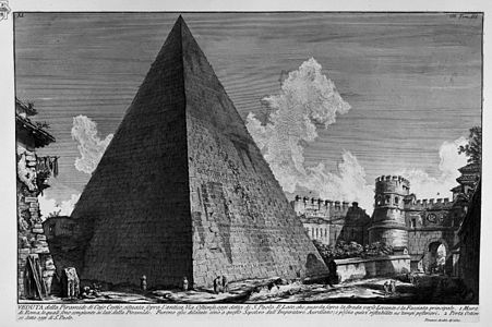 Pyramid of Caius Cestius (Le antichità Romane) (1756).