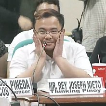 RJ Nieto during a Philippine Senate hearing on the Proliferation of Fake and/or Misleading News and False Information
