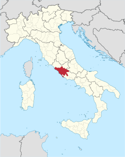 Map highlighting the location of the province of Rome in Italy