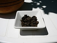 Tapenade, anchovies in olive oil with finely chopped black olives and capers (France)