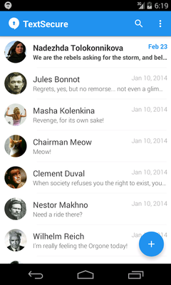 Скриншот программы TextSecure