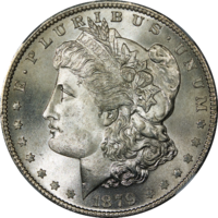 Liberty depicted wearing a Phrygian cap on the obverse of the Morgan silver dollar, designed by George T. Morgan