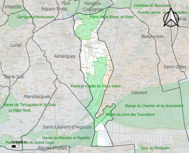 Carte des ZNIEFF de type 1 sur la commune.