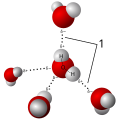 Image 27Model of hydrogen bonds (1) between molecules of water (from Water)