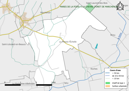 Carte des ZNIEFF de type 1 localisées sur la commune[Note 2].