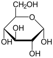 Left, glucose, a cyclic hemiacetal.