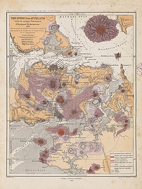 Carte du terrain dessinée par Hochstetter en 1859 et publiée en anglais en 1864.