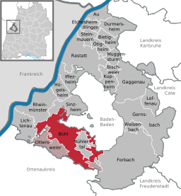 Läget för Bühl, Baden-Württemberg i Landkreis Rastatt