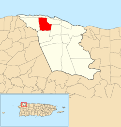 Location of Bejucos within the municipality of Isabela shown in red