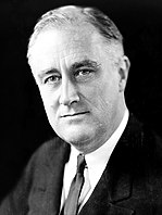 Black-and-white photographic portrait of President Franklin D. Roosevelt; 1933