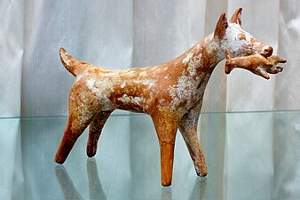 Greek terracotta statue dog with puppy
