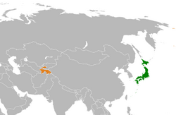 JapanとTajikistanの位置を示した地図