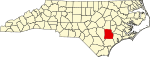 Mapa de Carolina del Norte con la ubicación del condado de Duplin