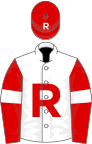 White, red "r", red sleeves, white armlet, red cap, white "r"