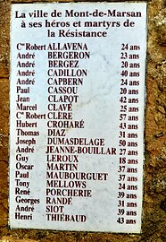 Plaque à la mémoire des héros de la Résistance de la ville au square des Anciens Combattants.