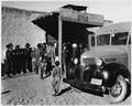 Project Bookmobile visiting the school at Llano San Juan to circulate books, show educational films, and sell defense stamps, in December 1941.