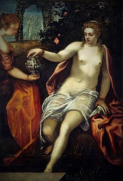 Domenico Tintoretto, Susanna (c. 1580), oil on canvas, 150.2 x 102.6 cm. National Gallery of Art, Washington DC