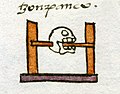 A simplified tzompantli represents the town of Tzompanco in the Codex Mendoza