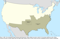 Map of the change to the international disputes involving the United States in central North America on May 5, 1865