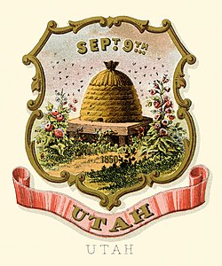 Coat of arms of the Utah Territory at Historical coats of arms of the U.S. states from 1876, by Henry Mitchell (restored by Godot13)