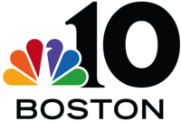 The NBC peacock in the lower left overlapping on top of a serif numeral 10 with the word "BOSTON" underneath in a wide sans serif