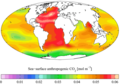 WOA, GLODAP surface anthropogenic CO2 (1990s)