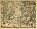 Resting herdsmen in woodland engraving by Jan Joost van Cossiau