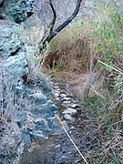 The creek and plutonic rock in Darwin Canyon make the trail tight; the mud can make things slippery.