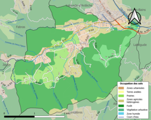 Carte en couleurs présentant l'occupation des sols.