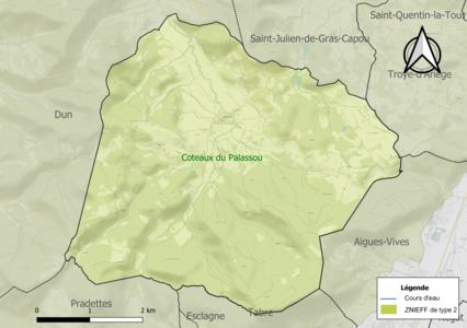 Carte de la ZNIEFF de type 2 sur la commune.