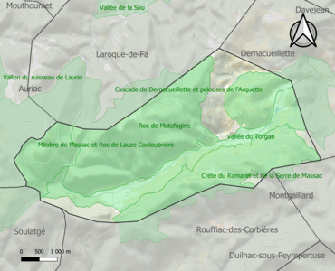 Carte des ZNIEFF de type 1 sur la commune.