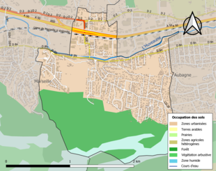 Carte en couleurs présentant l'occupation des sols.