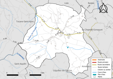 Carte en couleur présentant le réseau hydrographique de la commune