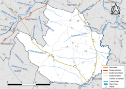 Carte en couleur présentant le réseau hydrographique de la commune