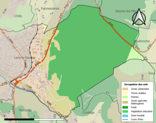 Carte en couleurs présentant l'occupation des sols.