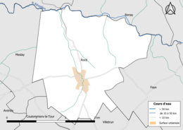 Carte en couleur présentantle réseau hydrographique de la commune