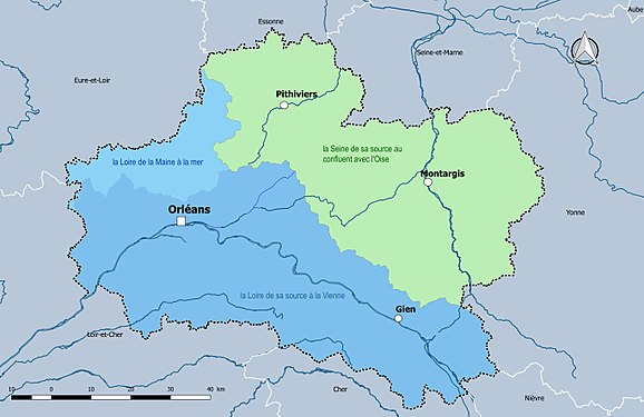 Le Loiret est partagé en deux bassins hydrographiques et trois régions hydrographiques.