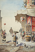 Chinese street scene, after 1890, Princeton University Art Museum. He never visited China. Based on his many illustrations of Japanese street scenes.