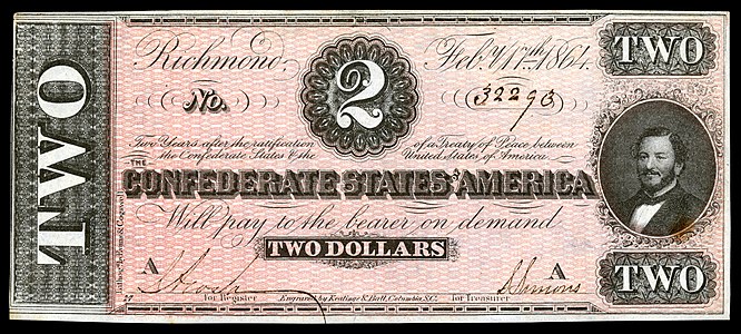 Two Confederate States dollar (T70), by Keatinge & Ball