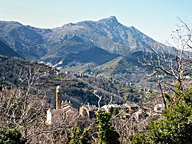 Castagniccia village in Carpineto, with Carcheto and Monte San Petrone in the background